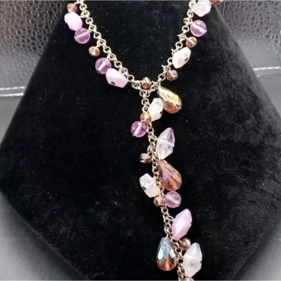 JTV Marked Signed Purple Bead Dangle Silvertone Statement Necklace NWOT - Picture 4 of 4